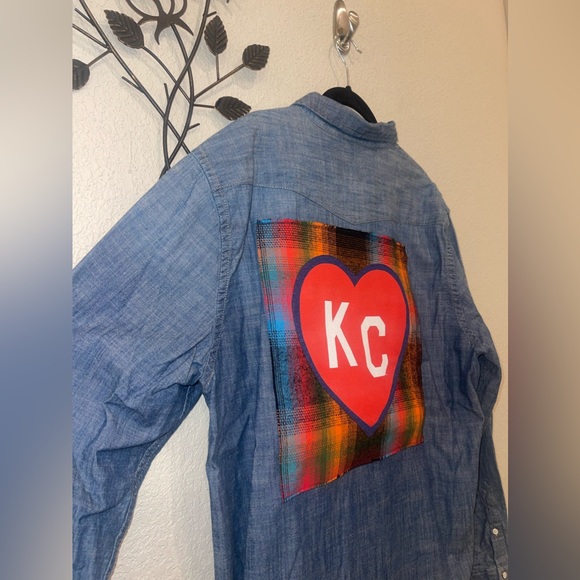 Custom Kansas City Heart KC Button Up Unisex Size XL Boho Western Vintage - Picture 4 of 8
